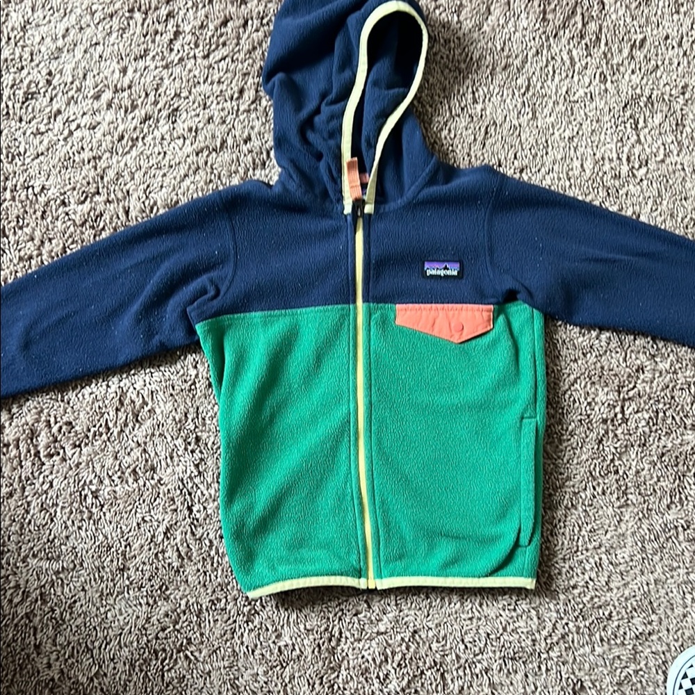 Patagonia Kids Navy and Green Fleece Hoodie